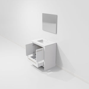 English Elm White 30 in. Bath Vanity with Cultured Marble Top, Soft‑Close, Mirror Included, Scratch‑Resistant Surface and Ample Storage B2731S01483