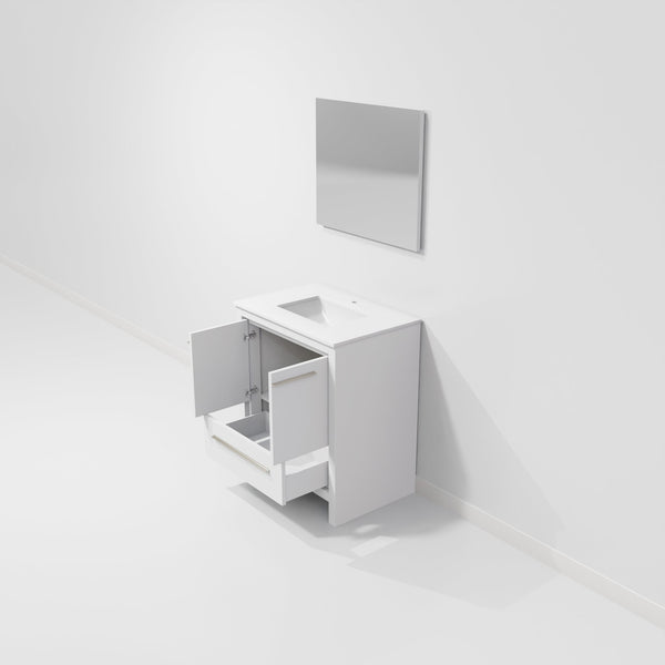English Elm White 30 in. Bath Vanity with Cultured Marble Top, Soft‑Close, Mirror Included, Scratch‑Resistant Surface and Ample Storage B2731S01483