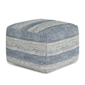 English Elm Clay Hand-Woven Teal Mélange Square Pouf - Stylish, Versatile Seating For Modern & Coastal Decor B136P159272