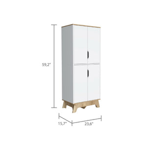 English Elm Multistorage 59" H Four-Door Cabinet with Four Shelves, Light Oak & White Finish, Countertop 28.3" B097132944