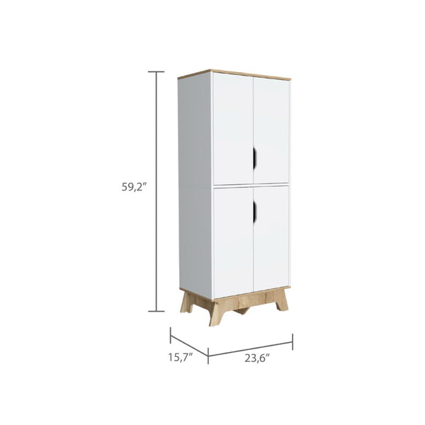 English Elm Multistorage 59" H Four-Door Cabinet with Four Shelves, Light Oak & White Finish, Countertop 28.3" B097132944