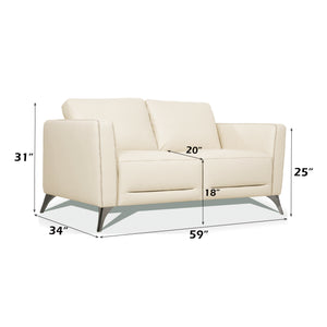 English Elm Malaga Cream Leather Loveseat Made in Italy with Chrome Legs, Track Arms, Loose Back & Tight Seat Cushions B2726P348946