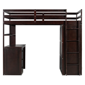 English Elm Twin Loft Bed with Built-in Desk Wardrobe and Drawers Solid Pine Space Saver Espresso LT000301AAP-2