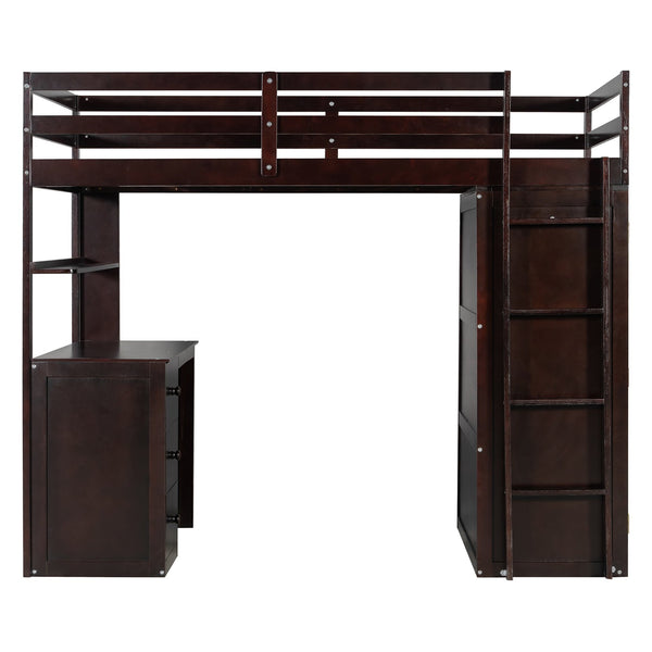 English Elm Twin Loft Bed with Built-in Desk Wardrobe and Drawers Solid Pine Space Saver Espresso LT000301AAP-2