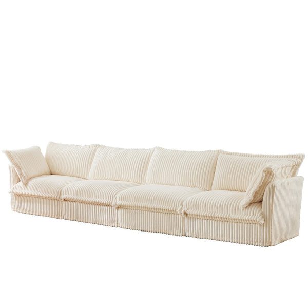 English Elm Slipcovered 4-Seater Sofa In Cream Corduroy, Cloud-Like Comfort, Removable Covers, Modular Design W3041S00024-GIGA