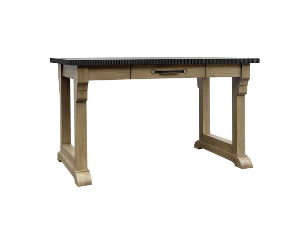 English Elm Cement Cashew Kitchen Island with Durable Cement Top, Hickory Veneer Finish, Drawer & Carved Base B2699P383328