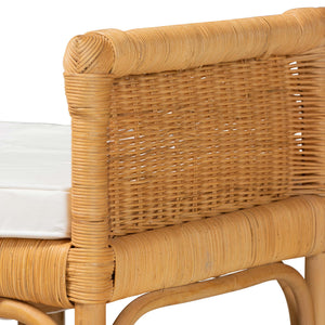English Elm Modern Bohemian Rattan Bench with Woven Frame Open Shelf and Cushion for Entryway B2750P467674