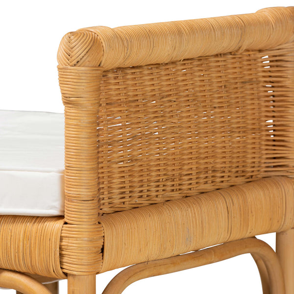 English Elm Modern Bohemian Rattan Bench with Woven Frame Open Shelf and Cushion for Entryway B2750P467674