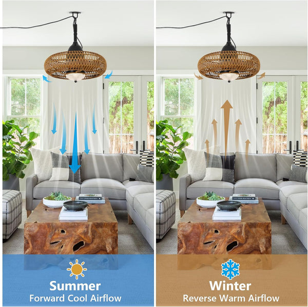 English Elm Waterproof Outdoor Ceiling Fan with Lights Remote Control, Brown Iron+Plastic, Dimmable LED, 6-Speed W2738P242334