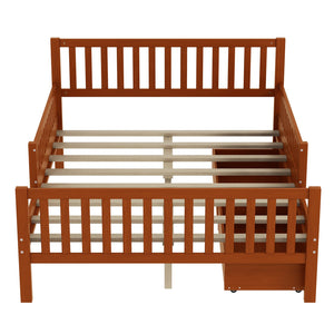 English Elm Full Wood Platform Bed with Headboard, Guardrails & Underbed Storage Drawers – Sturdy Pine Frame, 450LB Capacity Walnut 78.25 L x 18.5 W x 6 H N733P172700D