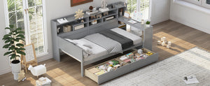 English Elm Wooden Twin Daybed with Built-In Desk, Side Shelves and Dual Drawers for Smart Space Saving Gray 54.9 L x 18.75 W x 5.6 H N733S241484E
