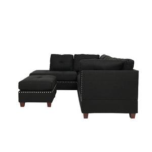 English Elm Reversible Sectional Sofa with Ottoman Nailhead Trim Linen Polyfiber Living Room B016S00006
