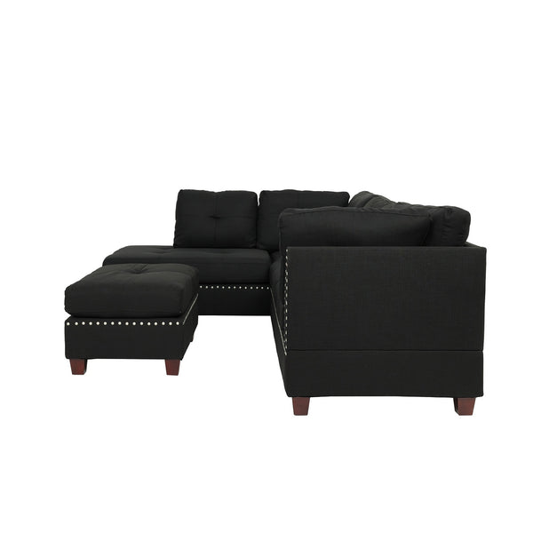English Elm Reversible Sectional Sofa with Ottoman Nailhead Trim Linen Polyfiber Living Room B016S00006