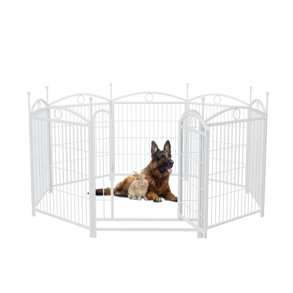 English Elm Dog Playpen 8 Panel Heavy Duty Iron Pet Fence Foldable Indoor Outdoor Exercise Pen White W368P234001