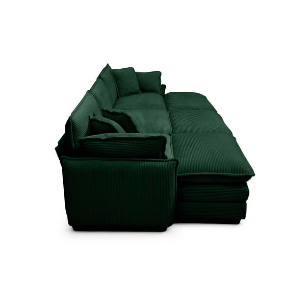 English Elm Oversized Modular Cushioned Sofa With 3 Ottomans - Transformable Sleeper & Stylish Green Corduroy W714S00739-GIGA