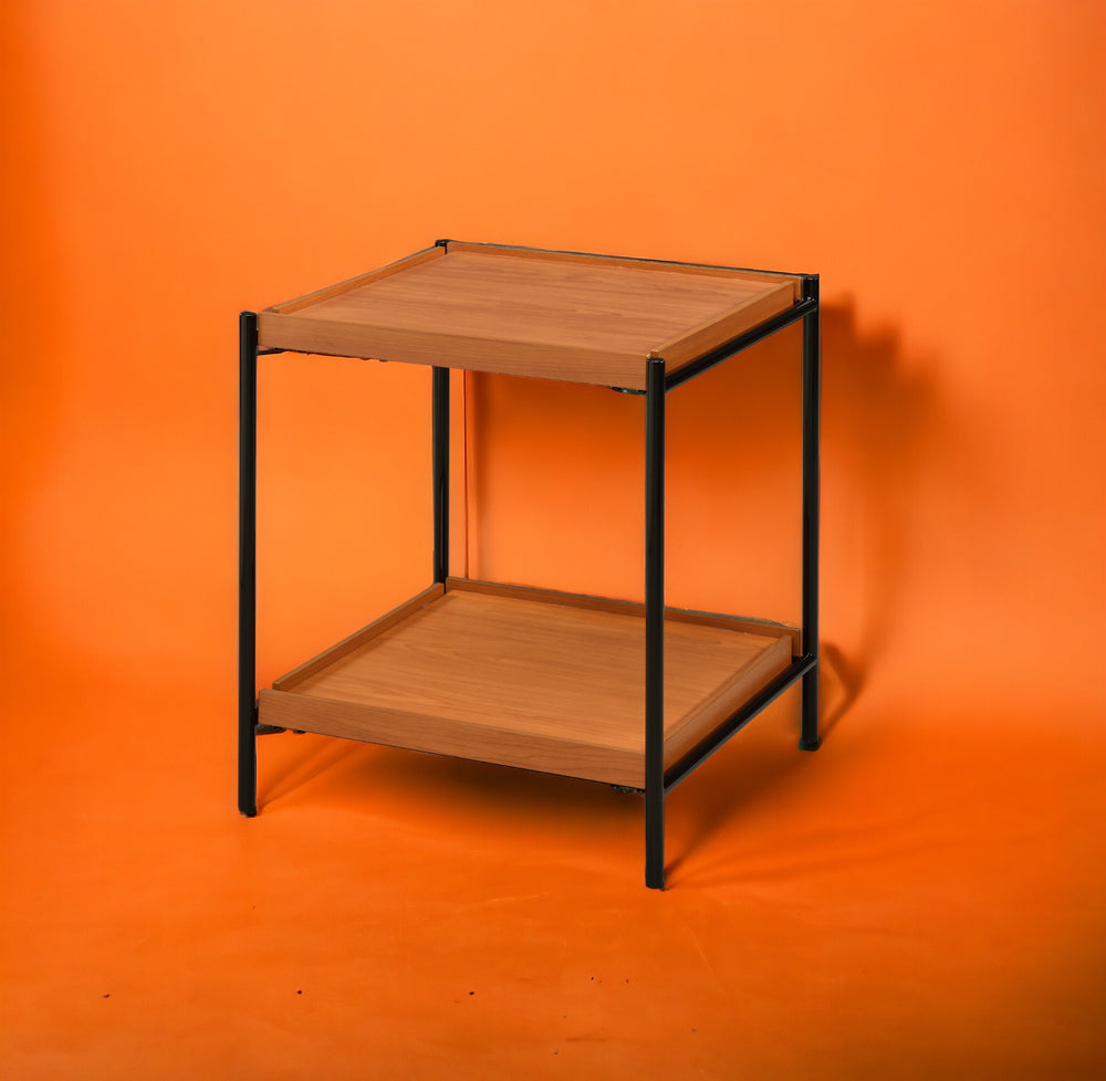English Elm Honey Oak and Black End Table with Open Shelf, Sturdy Crossbar Frame, Versatile Rustic Modern Accent Piece B062P185645