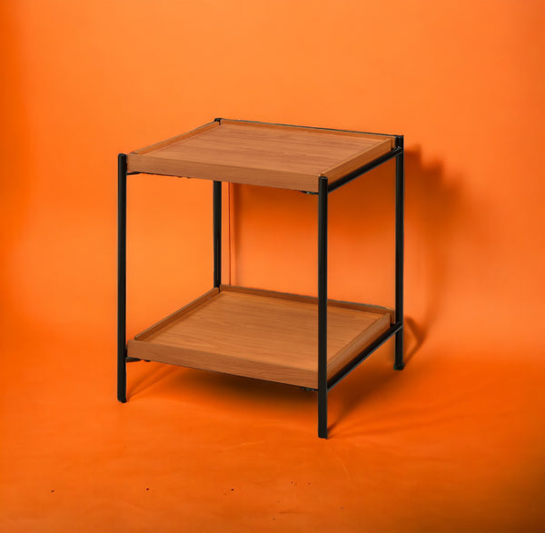 English Elm Honey Oak and Black End Table with Open Shelf, Sturdy Crossbar Frame, Versatile Rustic Modern Accent Piece B062P185645