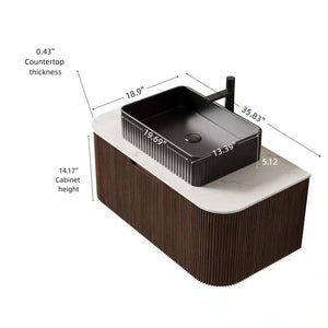 English Elm Dina Floating Bathroom Vanity Sintered Stone Top Glass Basin Striped Plywood Cabinet W2615S00419