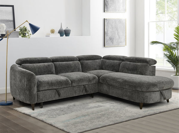 English Elm Sectional Convertible Sofa Bed with Pull-Out Sleeper and Large Under-Seat Storage, Modern Cozy Design Dark Gray W1417S00221