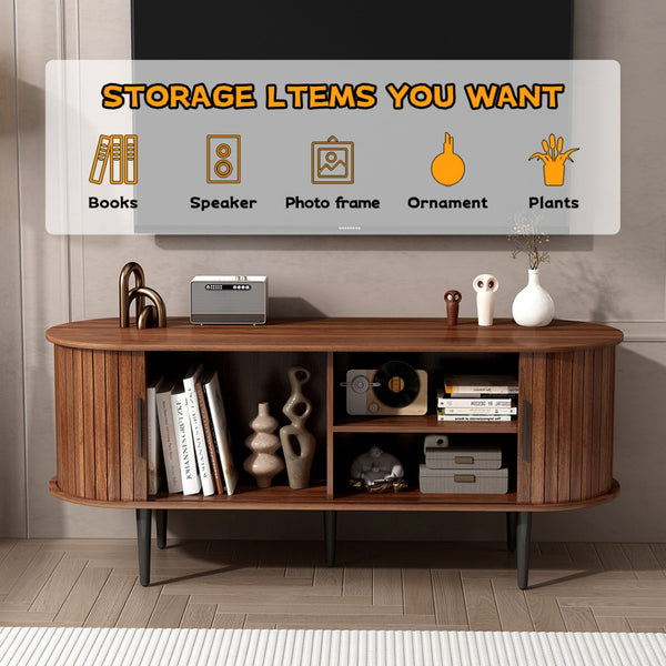 English Elm Tv Stand, 47" Mid-Century Modern Console With Sliding Door & Ample Storage For Home & Office Use W2641P329199-GIGA