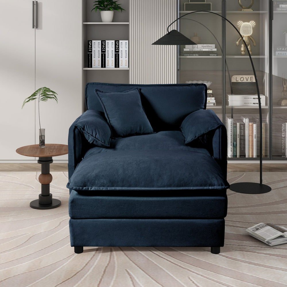 English Elm Oversized Chenille Recliner Chair with Movable Ottoman for Living Room Lounge W3163S00002