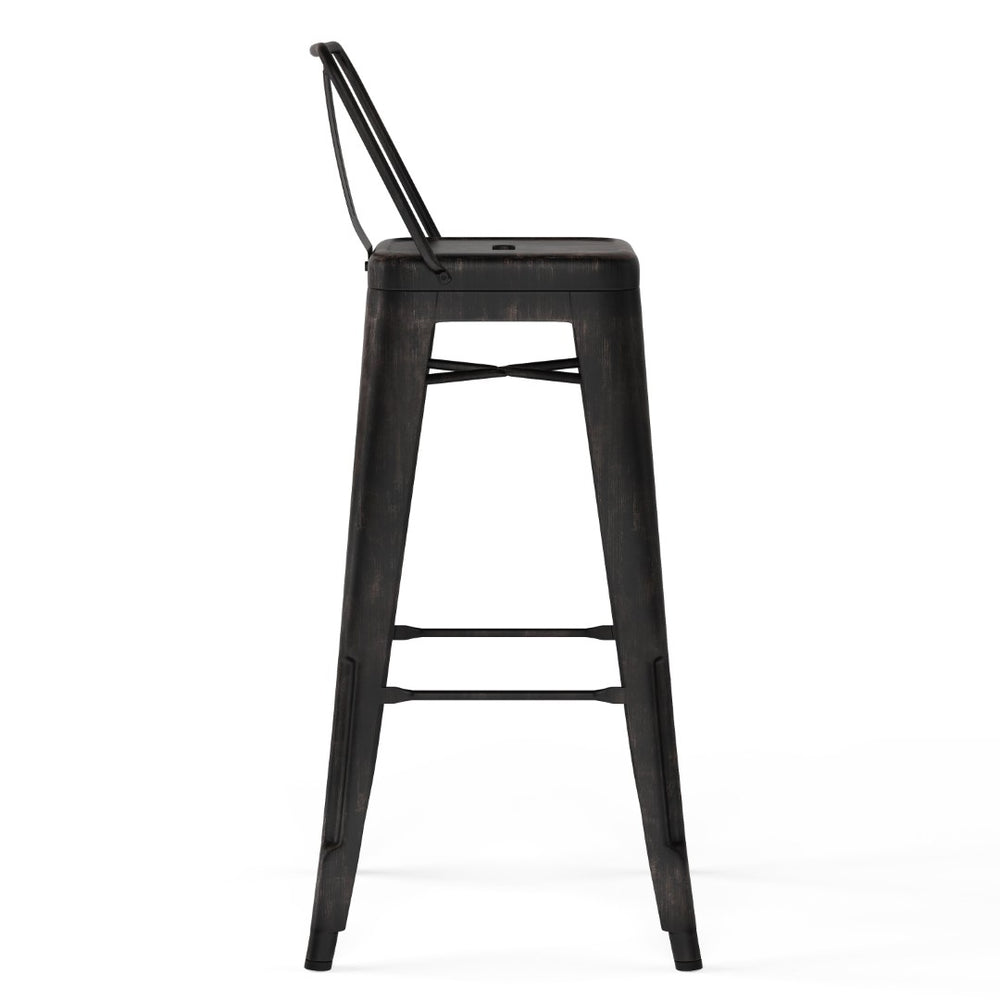 English Elm Rayne 30" Metal Bar Stool Set Of 2 - Industrial Style, Ergonomic Comfort With Distressed Black Finish B136P159494-GIGA