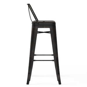 English Elm Rayne 30" Metal Bar Stool Set Of 2 - Industrial Style, Ergonomic Comfort With Distressed Black Finish B136P159494-GIGA