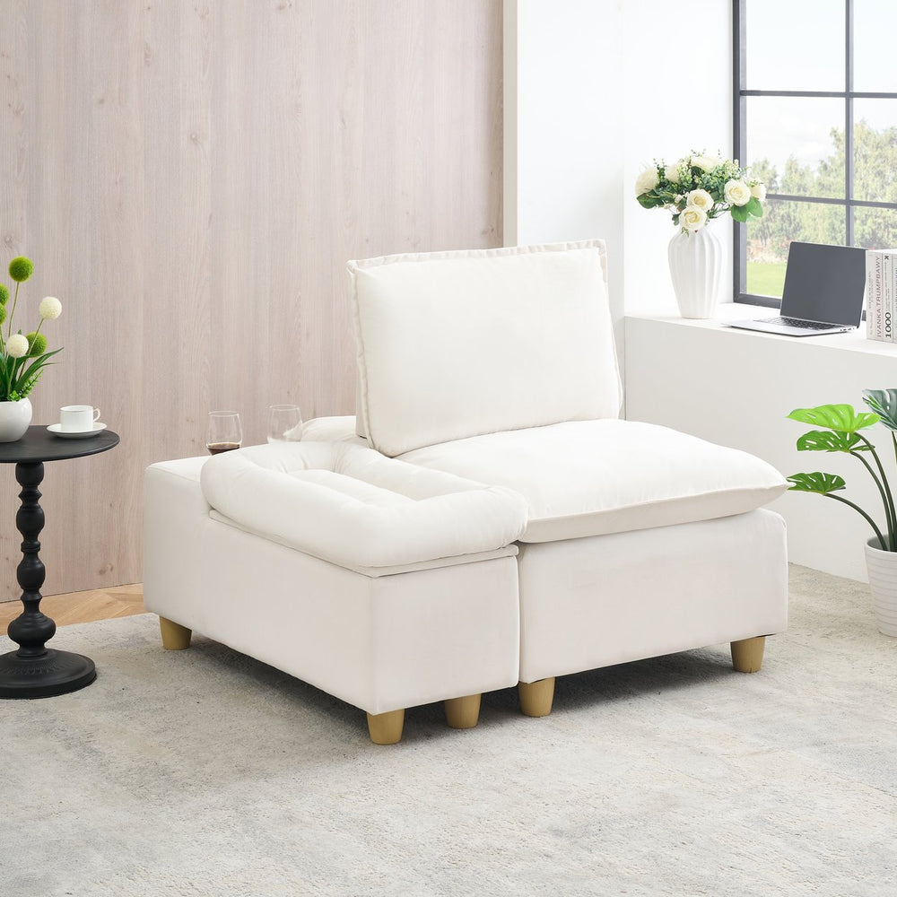 English Elm 44.29 Off-White Velvet Recliner Sofa with Movable Storage Cabinet, Cup Holder & 500lb Capacity W1658S00125