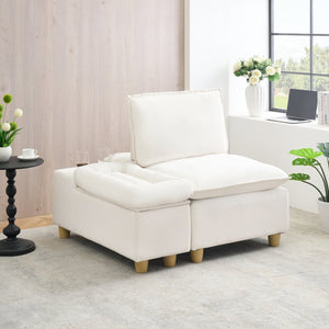 English Elm 44.29 Off-White Velvet Recliner Sofa with Movable Storage Cabinet, Cup Holder & 500lb Capacity W1658S00125
