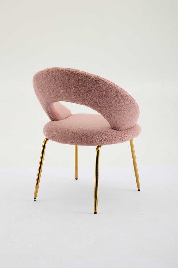 English Elm 061-Set Of 1 Plush Pink Teddy Fabric Dining Chair With Gold Legs - Ergonomic Design & Cozy Elegance W527P255486