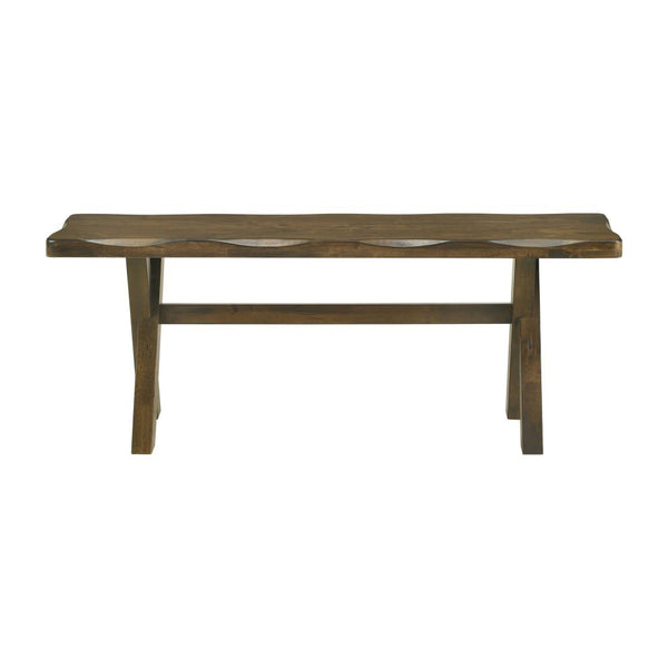 English Elm 47-inch Solid Rubberwood Dining Bench in Knotty Nutmeg Finish, Trestle Base, Contoured Seat for Rustic Charm and Space-Saving Storage B016P369238