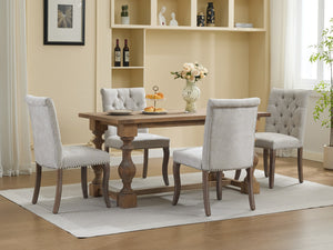 English Elm Upholstered Chenille Tufted Dining Chairs Set of 2 with Curved Wood Legs Club Style Beige W1143P457780