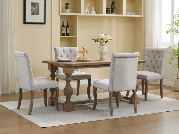English Elm Upholstered Chenille Tufted Dining Chairs Set of 2 with Curved Wood Legs Club Style Beige W1143P457780
