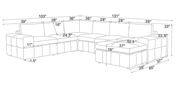 English Elm Large Square Arm Leather Match Modular Sectional for Spacious Living Rooms Ginger B2748S00131
