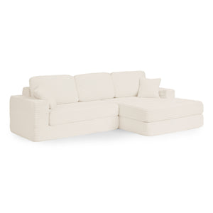 English Elm Right Modular Sectional Sofa Corduroy Upholstered Converts to Queen Bed Space Saving W487S00301