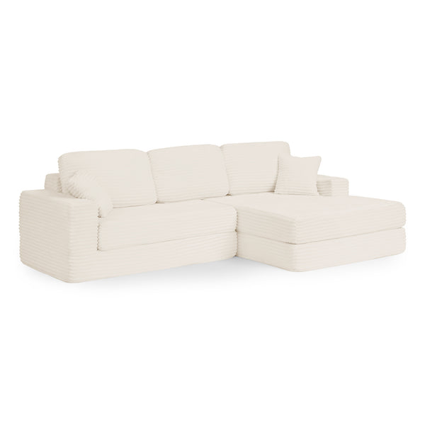 English Elm Right Modular Sectional Sofa Corduroy Upholstered Converts to Queen Bed Space Saving W487S00301
