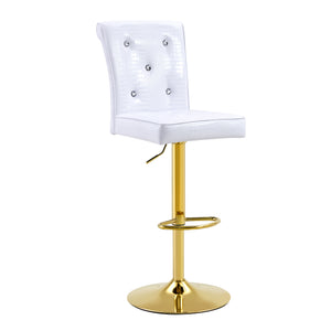 English Elm Modern Glass Pub Set with Gold Chrome Base and White Swivel Stools for Home Bar W3875S00036