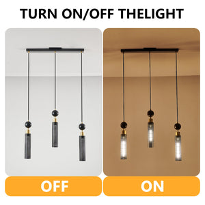 English Elm 25" Modern Black & Gold 3-Light Pendant Chandelier - Adjustable Cylindrical Mesh Shades, E26, Dining/Kitchen Lighting W1340P233174