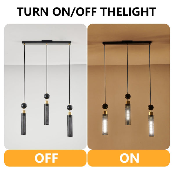 English Elm 25" Modern Black & Gold 3-Light Pendant Chandelier - Adjustable Cylindrical Mesh Shades, E26, Dining/Kitchen Lighting W1340P233174