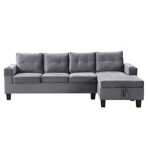 English Elm Sectional PU Sofa Set with L-Chaise, Built-In Cup Holders, Thick Foam Cushions, Modern 4-Seater Comfort Grey 60.62 L x 29.52 W x 13.78 H W2297S00017