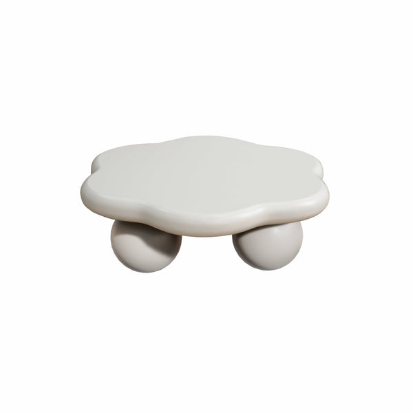 English Elm 35" Cloud Shaped Mdf Coffee Table Sculptural Round Top with Spherical Legs for Modern Living Cream White W1435S00027