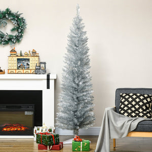 English Elm Homcom 6' Slim Silver Pencil Christmas Tree With 390 Realistic Branch Tips - Perfect For Small Spaces! W2225P229802