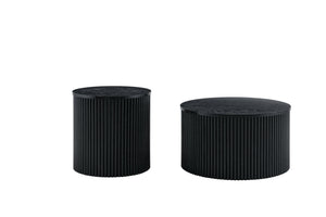 English Elm 2-piece Nesting Round Tables Roman Column Base with Storage Black Wood Grain Living Room W3875P396796