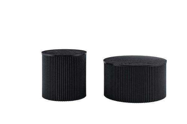 English Elm 2-piece Nesting Round Tables Roman Column Base with Storage Black Wood Grain Living Room W3875P396796