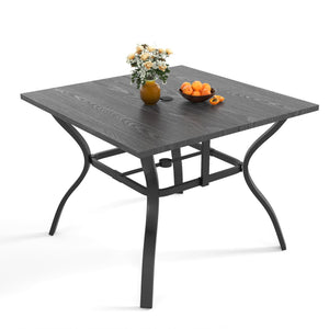 English Elm 5-piece Outdoor Dining Set Wood Grain Table Stackable Chairs Uv Resistant Patio Black+Grey W3979S00039