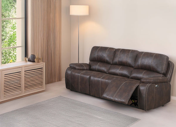 English Elm 1pc Power Reclining Sofa Leather Like Upholstery Usb Charging Modern Living Room B011S02328