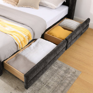 English Elm King Chenille Upholstered Platform Bed with Storage Drawers and Structured Headboard Dark Gray W487S00415