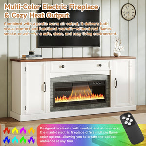 English Elm On-trend Farmhouse Electric Fireplace Console Walnut Veneer Media Cabinet for Living Room White N721S000069K