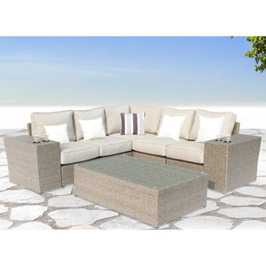 English Elm Fully Assembled 4-Seat Modular Wicker Sectional Set With Plush, Weather-Resistant Cushions & Table B120S00193