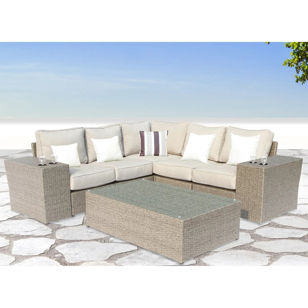 English Elm Fully Assembled 4-Seat Modular Wicker Sectional Set With Plush, Weather-Resistant Cushions & Table B120S00193